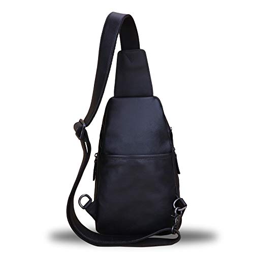 LRTO Genuine Leather Silng Bag for Women and Men Vintage Real Leather Sling Backpack Shoulder Crossbody Bag Chest Purse (Black) - Image 3