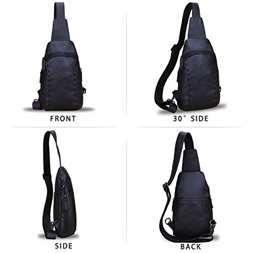 LRTO Genuine Leather Silng Bag for Women and Men Vintage Real Leather Sling Backpack Shoulder Crossbody Bag Chest Purse (Black) - Image 4