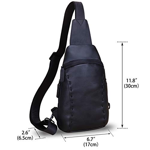 LRTO Genuine Leather Silng Bag for Women and Men Vintage Real Leather Sling Backpack Shoulder Crossbody Bag Chest Purse (Black) - Image 5