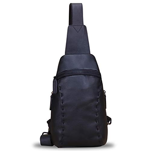 LRTO Genuine Leather Silng Bag for Women and Men Vintage Real Leather Sling Backpack Shoulder Crossbody Bag Chest Purse (Black) - Image 2