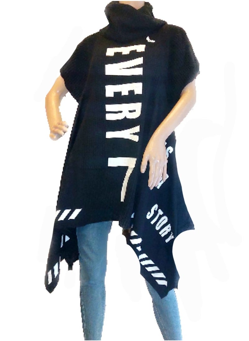 Generic - Women tricot printed asymmetrical sweater pullover high neck - Image 1