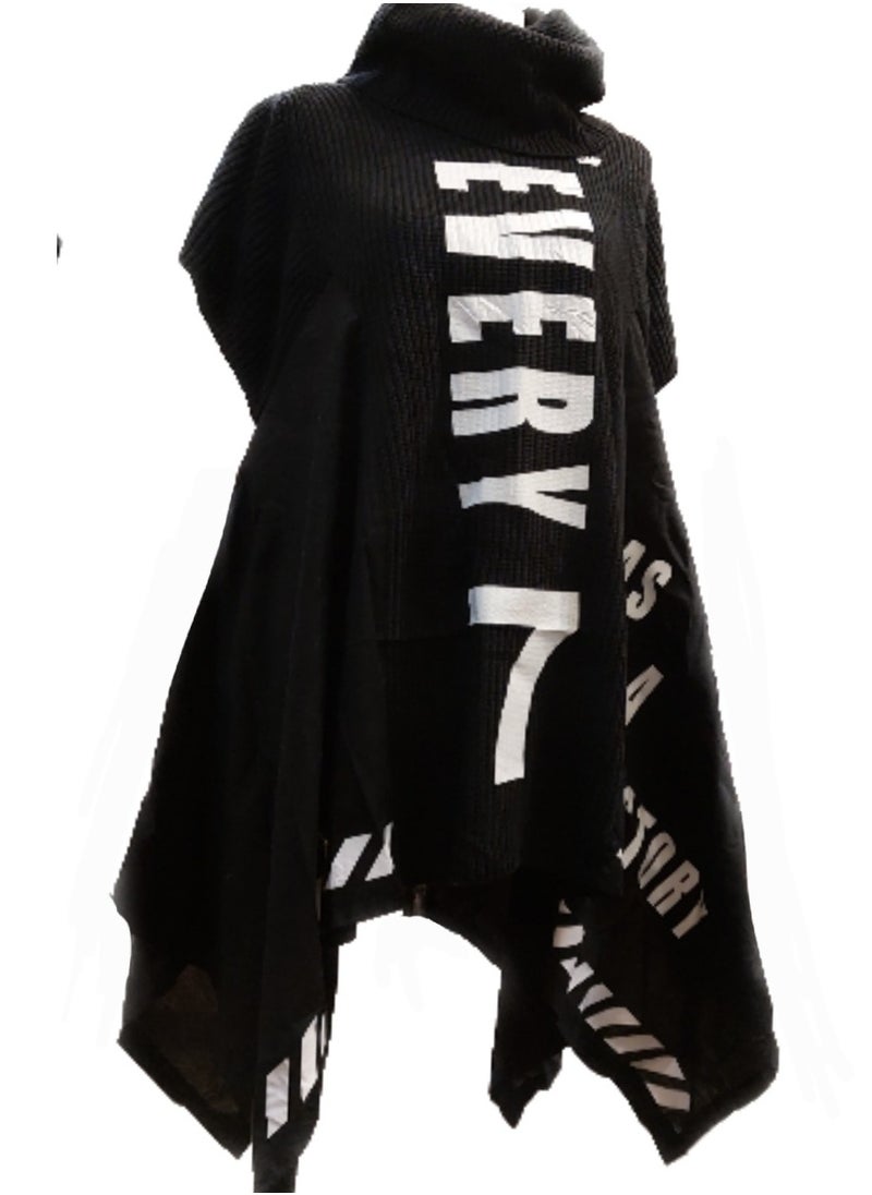 Generic - Women tricot printed asymmetrical sweater pullover high neck - Image 1
