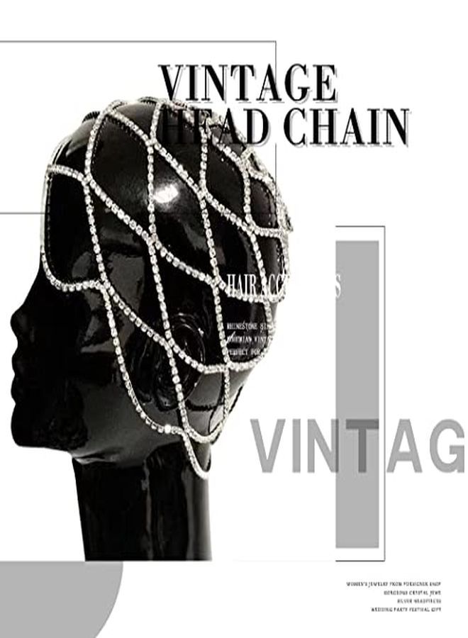 Fdesigner Crytsal Head Chain Silver Cap Headpieces Party Rhinestone Flapper Hairpieces Jewelry Gatsby Belly Dance Cleopatra Hair Accessories For Women - Image 3