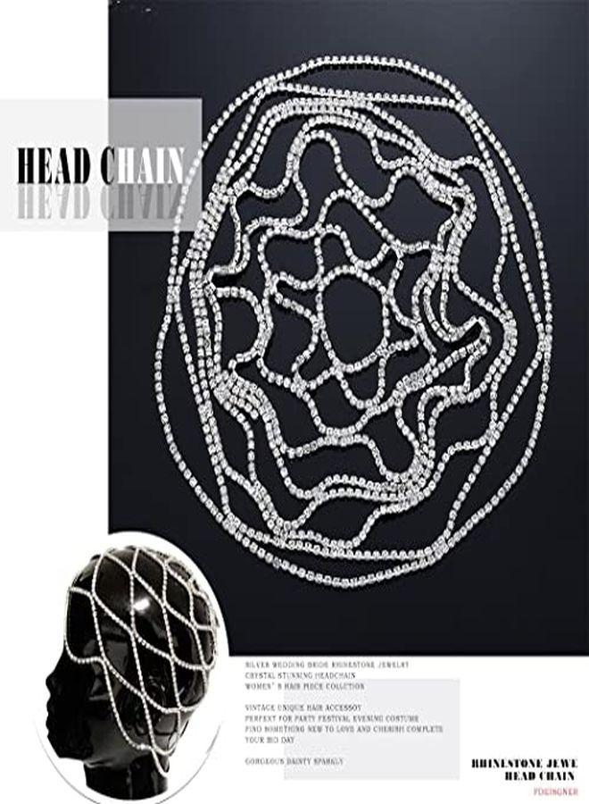 Fdesigner Crytsal Head Chain Silver Cap Headpieces Party Rhinestone Flapper Hairpieces Jewelry Gatsby Belly Dance Cleopatra Hair Accessories For Women - Image 5