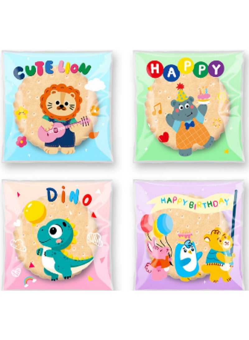 Kawkab 100 Self-Sealing Cartoon Animal Cookie Bags, Resealable Cookie Snack Cellophane Bags, Plastic Bags for Baking Cookies and Candies (2.8 x 2.8 inches) - Image 1