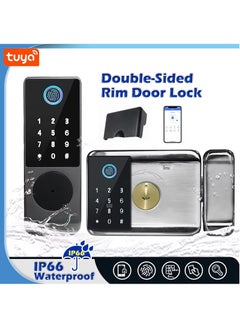 LAESO Tuya WiFi IP66 Waterproof Smart Door Lock, Outdoor Garden Double Side Fingerprint Lock, IC Card Code Key Remote App Home Electronic Rim Lock, Keyless Access Electronic Lock  - Image 1