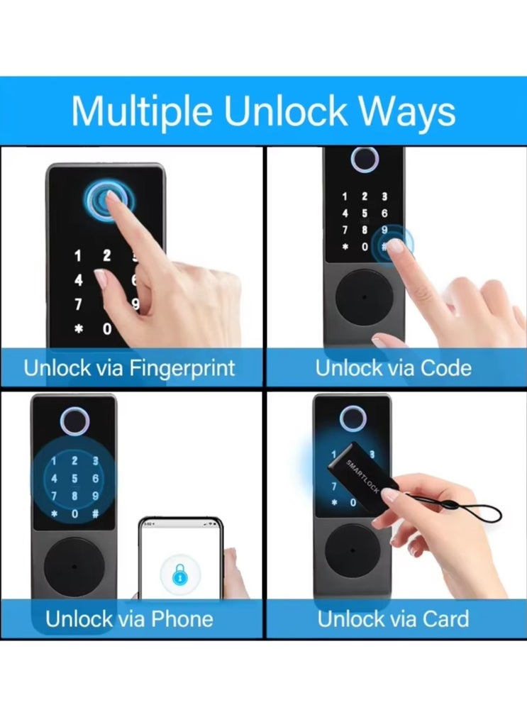 Tuya WiFi IP66 Waterproof Smart Door Lock, Outdoor Garden Double Side Fingerprint Lock, IC Card Code Key Remote App Home Electronic Rim Lock, Keyless Access Electronic Lock