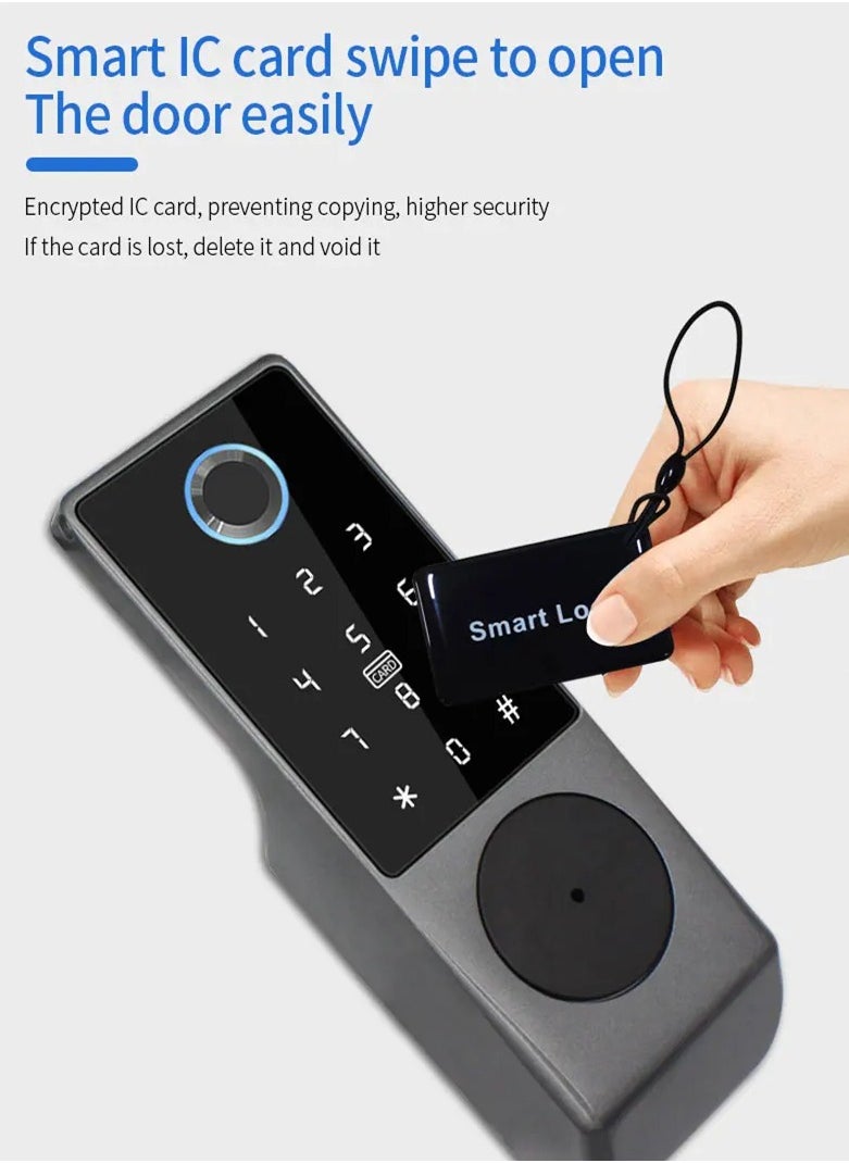 Tuya WiFi IP66 Waterproof Smart Door Lock, Outdoor Garden Double Side Fingerprint Lock, IC Card Code Key Remote App Home Electronic Rim Lock, Keyless Access Electronic Lock