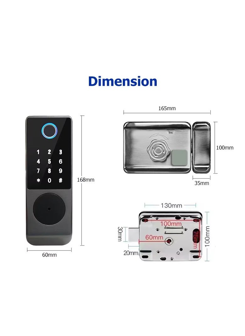 Tuya WiFi IP66 Waterproof Smart Door Lock, Outdoor Garden Double Side Fingerprint Lock, IC Card Code Key Remote App Home Electronic Rim Lock, Keyless Access Electronic Lock