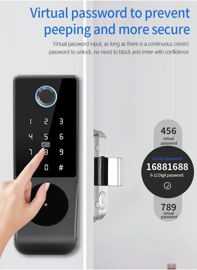 Tuya WiFi IP66 Waterproof Smart Door Lock, Outdoor Garden Double Side Fingerprint Lock, IC Card Code Key Remote App Home Electronic Rim Lock, Keyless Access Electronic Lock