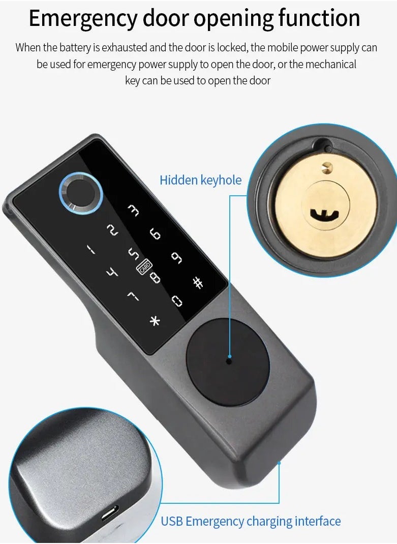 Tuya WiFi IP66 Waterproof Smart Door Lock, Outdoor Garden Double Side Fingerprint Lock, IC Card Code Key Remote App Home Electronic Rim Lock, Keyless Access Electronic Lock