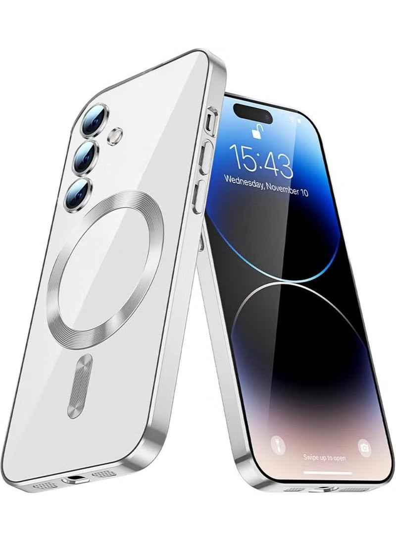 إلترازون 📱 Magnetic Case for Samsung Galaxy S25+ Plus – Shockproof Clear TPU Thin Cover with Built-in Magnetic Ring for Wireless Charging, 360° Full Camera & Drop Protection – Slim Anti-Yellow Bumper Phone Case for Samsung S25+ – Silver CX Edition - Image 3