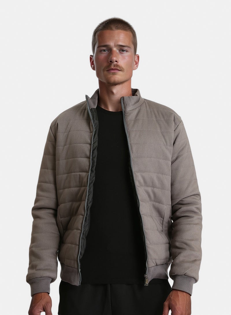 RAVIN Men Long Sleeves Bomber Jacket With Hem Grey - Image 1