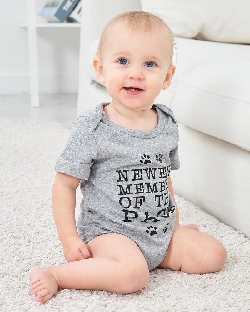 UNICOMIDEA Baby Jumpsuit Unisex Newborn Bodysuit Short Sleeves Romper New Member of The Pack Letter Printed Funny Body Suits 0-3 Months - Image 2