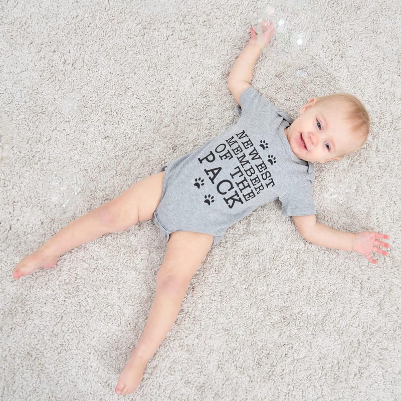 UNICOMIDEA Baby Jumpsuit Unisex Newborn Bodysuit Short Sleeves Romper New Member of The Pack Letter Printed Funny Body Suits 0-3 Months - Image 4