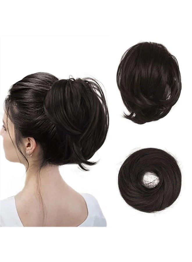 BARSDAR Brown Hair Bun Extensions -Short Straight Ponytail Hair Bun Extensions for Women, Synthetic Messy Hair Bun Extensions Elastic Hair Bun Scrunchies Hairpieces Daily - Dark Brown - Image 1
