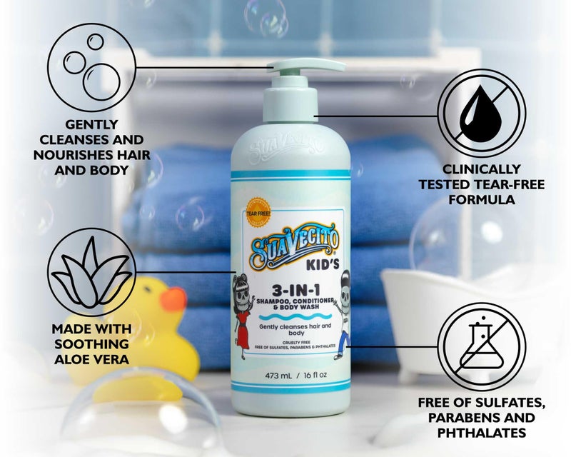 Suavecito Kid's 3-in-1 Shampoo, Conditioner, & Body Wash Milk & Honey Scent 16 oz Pump Bottle - Clinically Tested Cruelty Free Formula Free of Sulfate, Parabens, & Phthalates Ensuring No Tears - Image 2