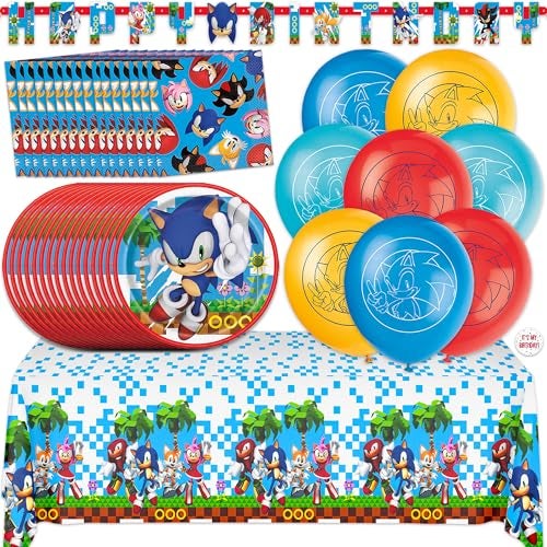 Unique Sonic Birthday Party Decorations Serves 16 Guests Balloons Banner Tablecloth Plates Napkins Sticker Officially Licensed - Image 1