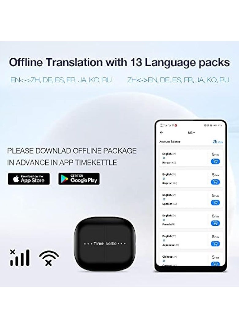 Timekettle M3 Language Translator Earbuds: Online & Offline Two-Way Translator with 40 Languages & 93 Accents, iOS & Android Compatible