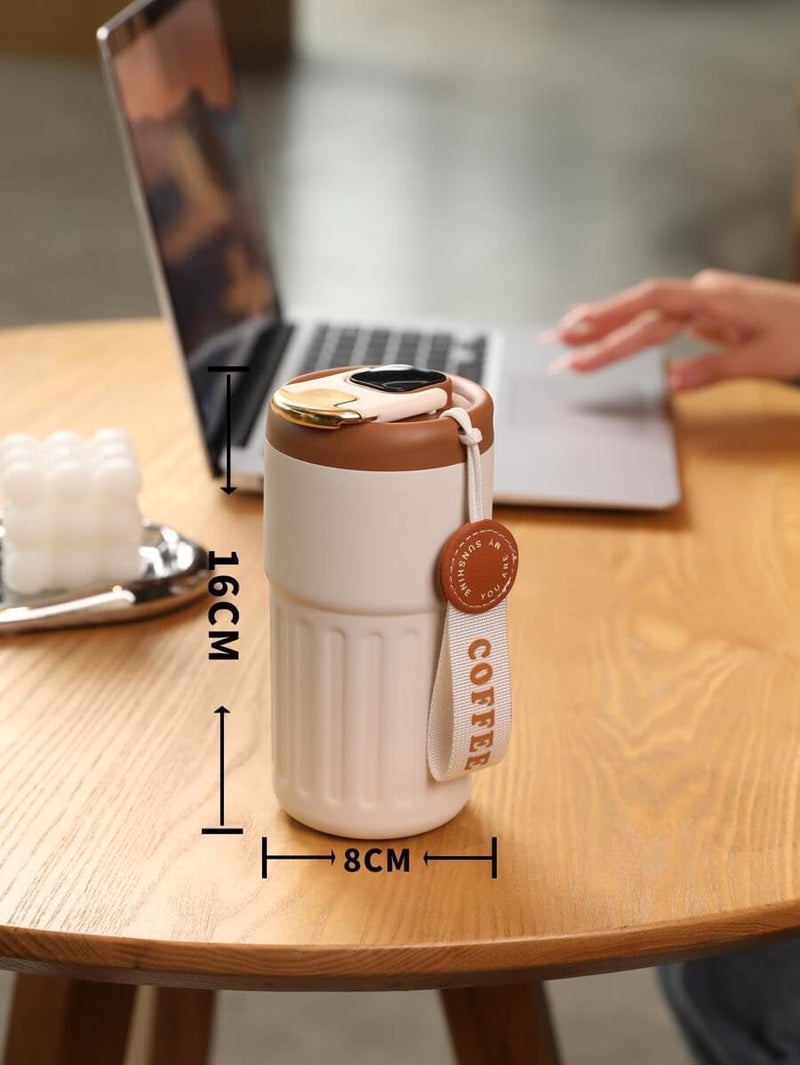 GALV Coffee Mug Cup Digital Display Thermos flasks 420 ml 316 Stainless Steel Travel Mug Insulated Vacuum Thermal Mug LeakProof Travel Mug with lid for Coffee WhiteBrown1pcs16x8cm - Image 2