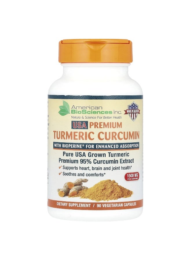 American BioSciences American Biosciences, USA Premium Turmeric Curcumin, 1,500 mg, 90 Vegetarian Capsules (500 mg per Capsule) - Image 1