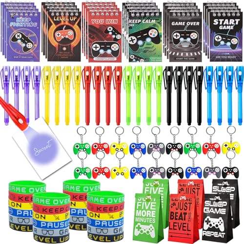 EODVICS 120 Pcs Gamer Birthday Party Favors for Boys Video Game Goodie Bag Stuffers with Invisible Ink Pens Controller Keychain for Kids Classroom Prizes Gaming Theme Party Supplies - Image 1