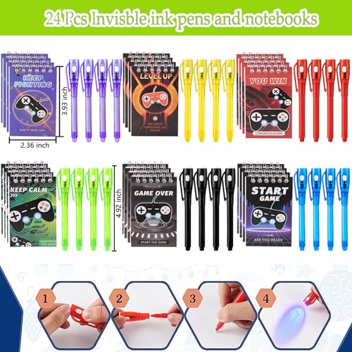EODVICS 120 Pcs Gamer Birthday Party Favors for Boys Video Game Goodie Bag Stuffers with Invisible Ink Pens Controller Keychain for Kids Classroom Prizes Gaming Theme Party Supplies - Image 5