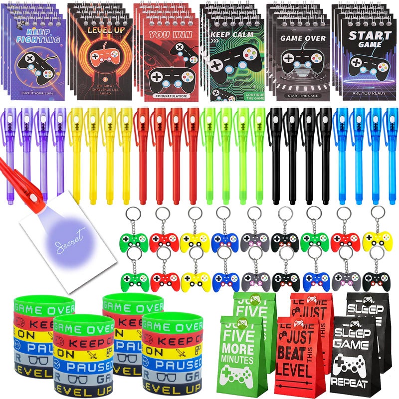 EODVICS 120 Pcs Gamer Birthday Party Favors for Boys Video Game Goodie Bag Stuffers with Invisible Ink Pens Controller Keychain for Kids Classroom Prizes Gaming Theme Party Supplies - Image 3