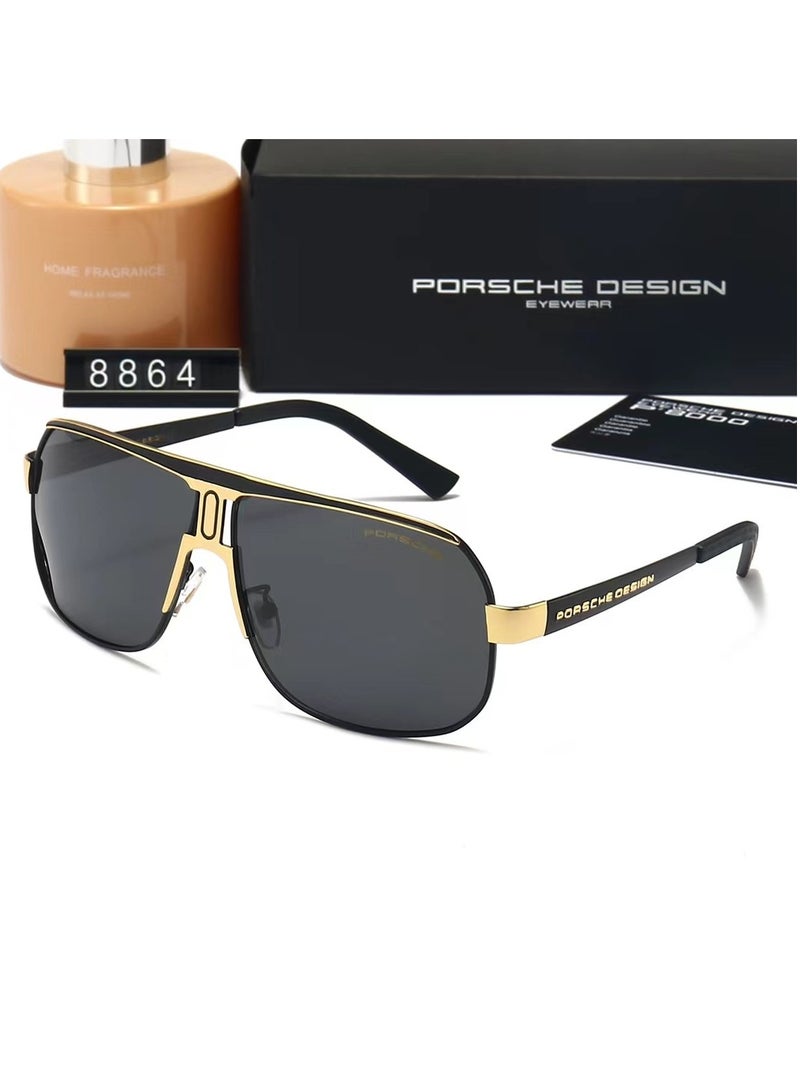 Porsche Polarized Fashion Sport Sunglasses,Cycling Sunglasses for Men with Metal Frame Black Gold - Image 1