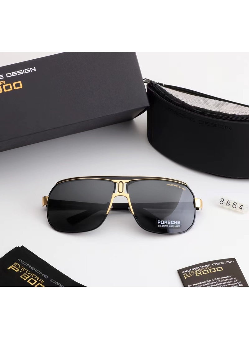 Porsche Polarized Fashion Sport Sunglasses,Cycling Sunglasses for Men with Metal Frame Black Gold - Image 2