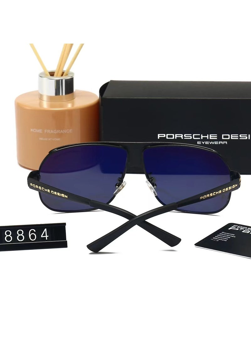 Porsche Polarized Fashion Sport Sunglasses,Cycling Sunglasses for Men with Metal Frame Black Gold - Image 3
