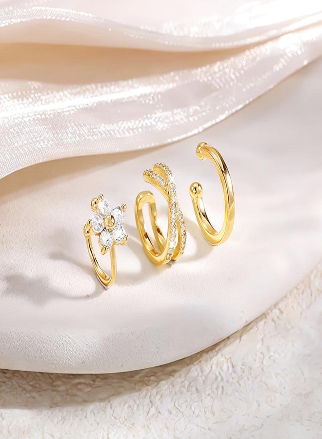 Flavizo Clip-On Ear Cuff Earrings, No-Piercing Clip-On Design, Stylish Gold & Elegant Finish, Lightweight & Comfortable Wear | Fake Ear Piercing | Upper Ear Style | Easy Wear | Party & Daily - Image 3