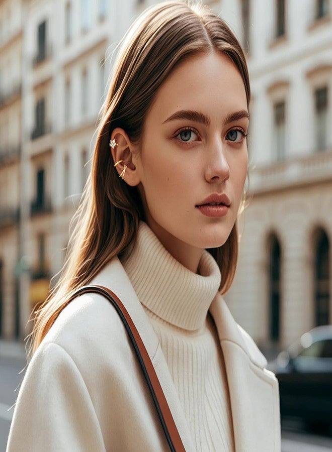 Flavizo Clip-On Ear Cuff Earrings, No-Piercing Clip-On Design, Stylish Gold & Elegant Finish, Lightweight & Comfortable Wear | Fake Ear Piercing | Upper Ear Style | Easy Wear | Party & Daily - Image 5