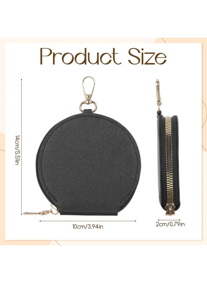 2 Pcs Mini Round PU Leather Zipper Coin Purse With Keychain, Portable Vintage Change Wallet For Cash, Earphones And Jewelry Storage - Image 2