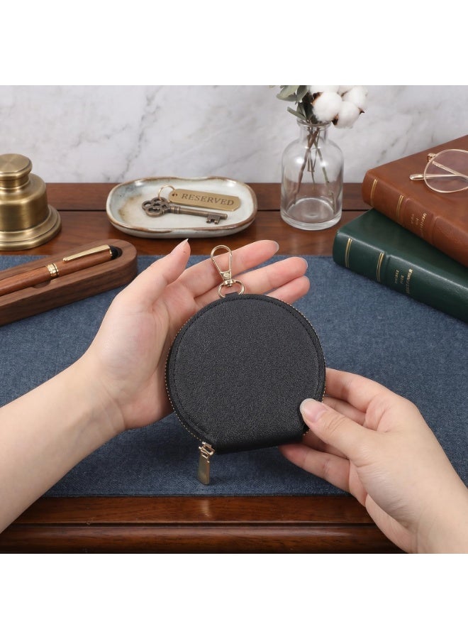 2 Pcs Mini Round PU Leather Zipper Coin Purse With Keychain, Portable Vintage Change Wallet For Cash, Earphones And Jewelry Storage - Image 5