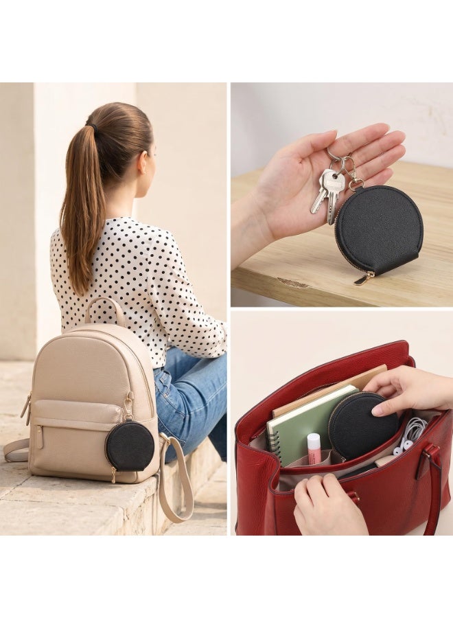 2 Pcs Mini Round PU Leather Zipper Coin Purse With Keychain, Portable Vintage Change Wallet For Cash, Earphones And Jewelry Storage - Image 4