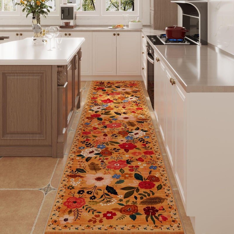 Rugcomf Runners for Hallways Kitchen Runner Rug Non Slip 2'x10' Long Washable Rugs with Rubber Backing Soft Floral Carpet Runner for Hallways, Kitchen, Laundry, Bedroom, Bathroom(Yellow) - Image 1
