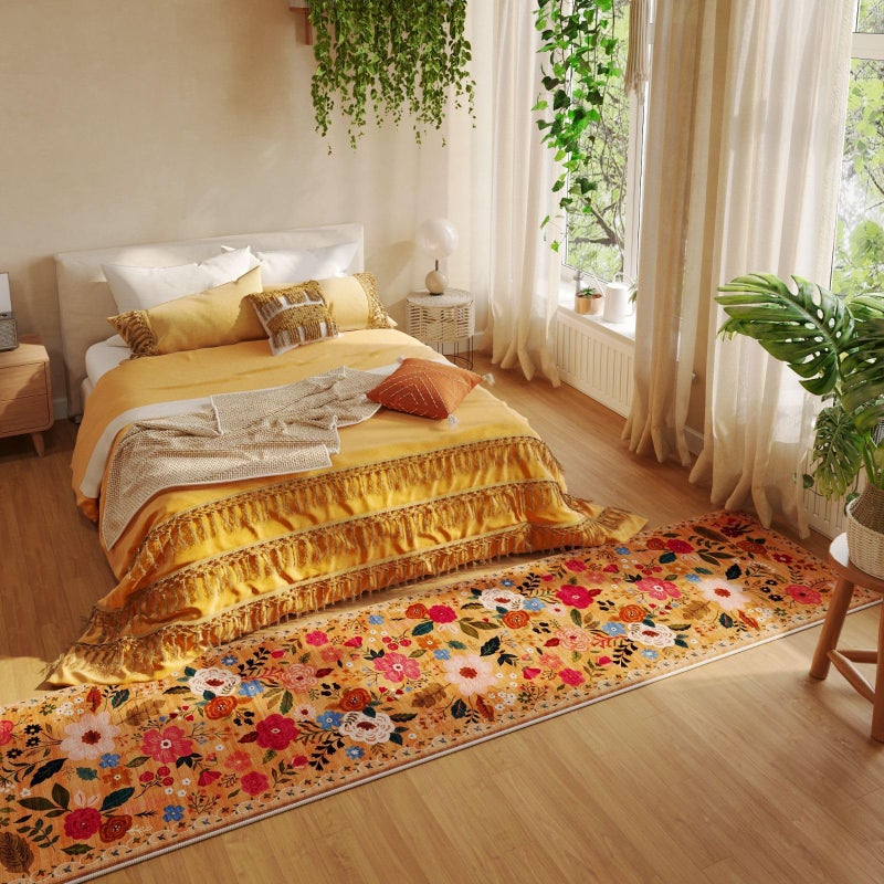 Rugcomf Runners for Hallways Kitchen Runner Rug Non Slip 2'x10' Long Washable Rugs with Rubber Backing Soft Floral Carpet Runner for Hallways, Kitchen, Laundry, Bedroom, Bathroom(Yellow) - Image 3