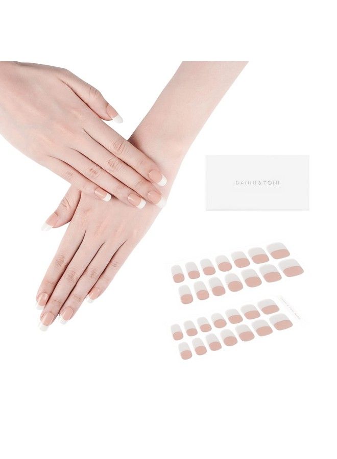 DANNI & TONI Semi Cured Gel Nail Strips (Happygolucky) Nude French Gel Nail Stickers White Tips 28 Stickers - Image 1