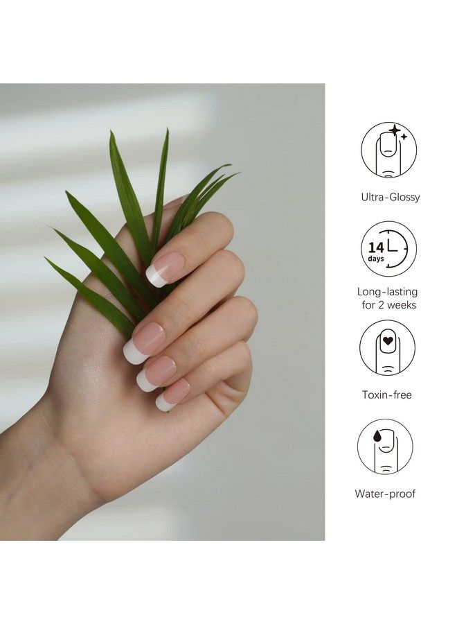 DANNI & TONI Semi Cured Gel Nail Strips (Happygolucky) Nude French Gel Nail Stickers White Tips 28 Stickers - Image 4