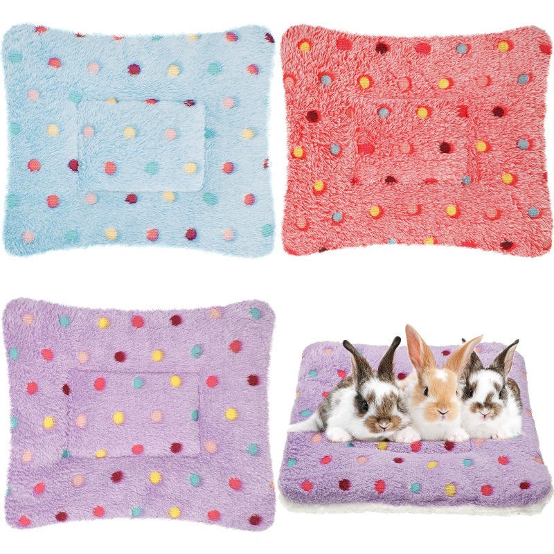 Jetec 3 Pcs Bunny Guinea Pig Beds Soft Bunny Mats Warm Guinea Pig Mat Small Animal Winter Bed Pads Fleece Sleeping Pads for Indoor Rabbit Hamster Squirrel Hedgehog Chinchilla Ferret(Dots) - Image 1