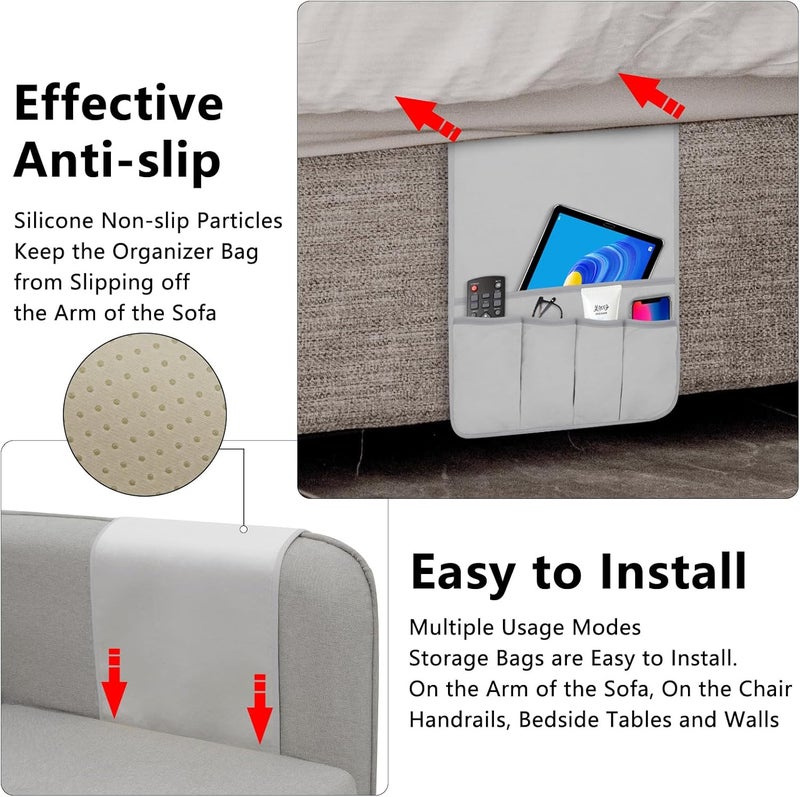 WETRBWEH Remote Control Holder for Armchair, Couch Caddy Organizer TV Remote Holder for Bed Storage 5 Pockets, Remote Caddy Bedside Organizer Bedside Table Organizer (LightGray, 35"x12.4") - Image 4
