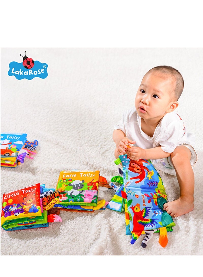 Loquat 4-Piece Animal Tail Cloth Book Baby Ring Paper Cloth Enlightenment Early Education Cloth Book 0-3 Year Old Infant Toys 15*15cm  - Image 2