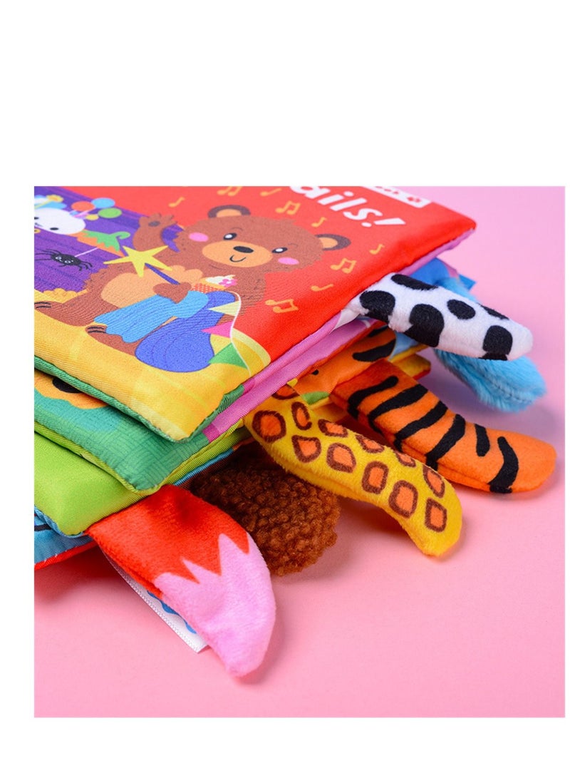 Loquat 4-Piece Animal Tail Cloth Book Baby Ring Paper Cloth Enlightenment Early Education Cloth Book 0-3 Year Old Infant Toys 15*15cm  - Image 3