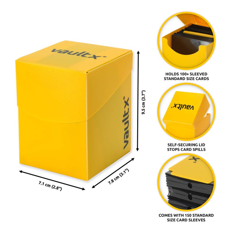 Vault X Trading Card Deck Box and 150 Black Card Sleeves  fits 100+ Sleeved Cards  Large Standard  Holder Storage Box  for MTG Commander Game  TCG (Yellow) - Image 2