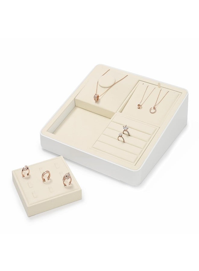 Oirlv Microfiber Jewelry Display Storage Tray Stud Earrings Tray Organizer Stud Earrings Jewelry Plate(Beige) - Image 5