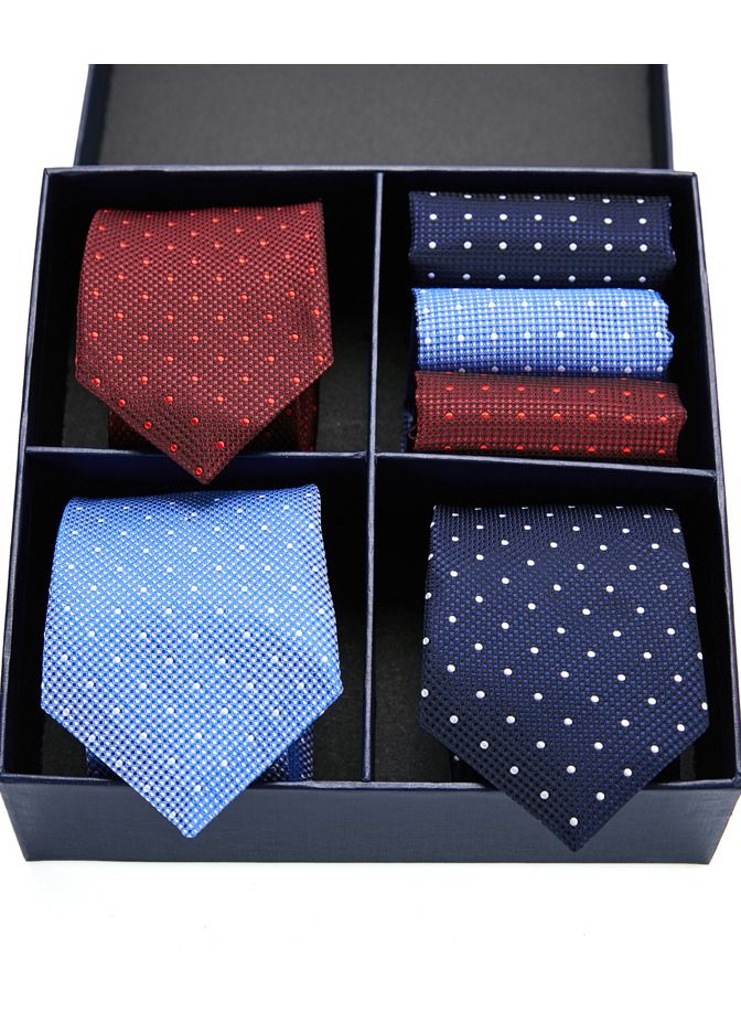 Fashionable Polka Dot Pattern Combination Suit With Three Neckties And Three Kerchiefs