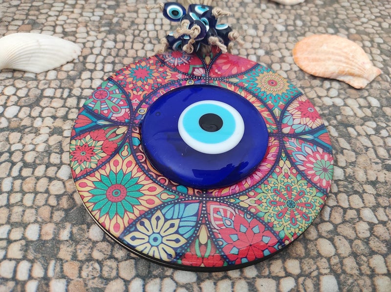 Erbulus Evil Eye Decor Mandala Wall Hanging - 5.1" Wooden Circle - Turkish Nazar Amulet - Evil Eye Protection Charm - Wall Art Amulet in a Box - Image 4