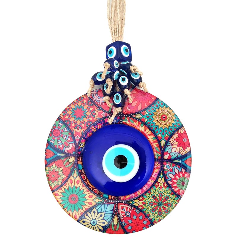 Erbulus Evil Eye Decor Mandala Wall Hanging - 5.1" Wooden Circle - Turkish Nazar Amulet - Evil Eye Protection Charm - Wall Art Amulet in a Box - Image 1