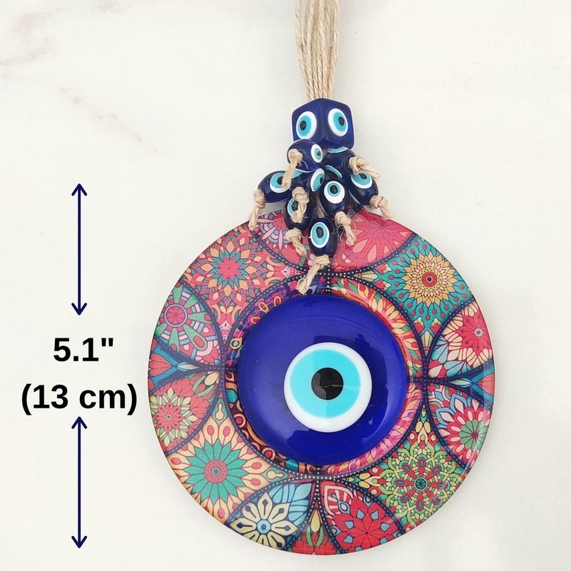 Erbulus Evil Eye Decor Mandala Wall Hanging - 5.1" Wooden Circle - Turkish Nazar Amulet - Evil Eye Protection Charm - Wall Art Amulet in a Box - Image 2